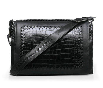 Bottega Veneta ardoise intrecciato croco messenger bag 16030-1 black